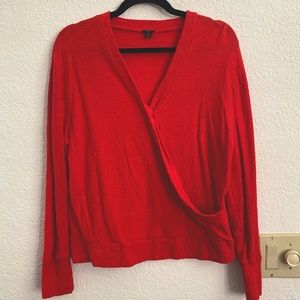 J. Crew Red Textured Crepe Faux Wrap Top